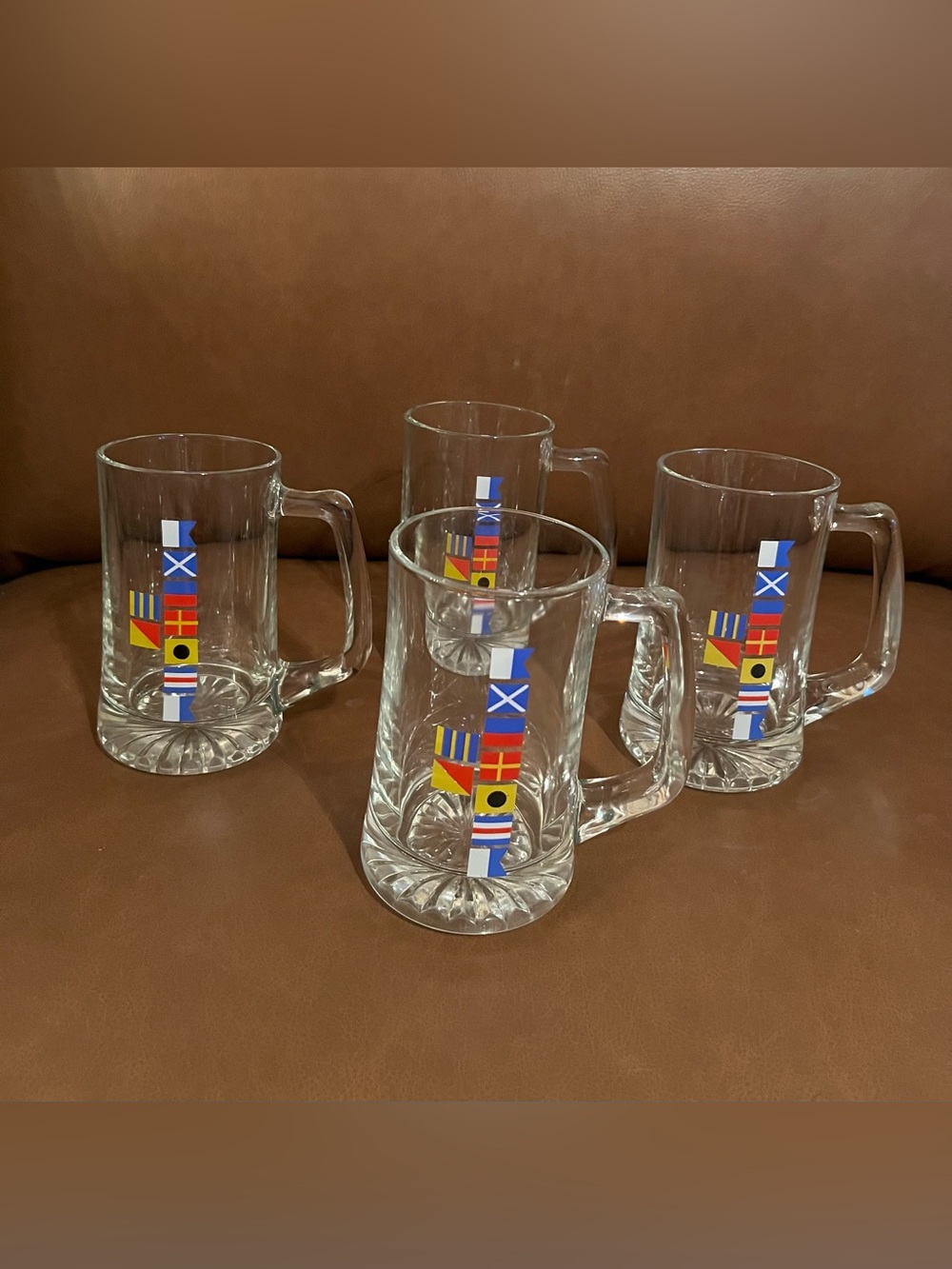 Vtg Nautical Meritime Go America Sailing Glass Beer Mugs - Set of 4